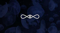 an infinity logo with jellyfish in the background